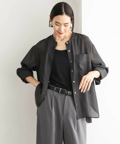 MICHEL KLEIN / ミッシェルクラン シャツ・ブラウス | シアーシャンブレーバンドカラーシャツ（ブラック）