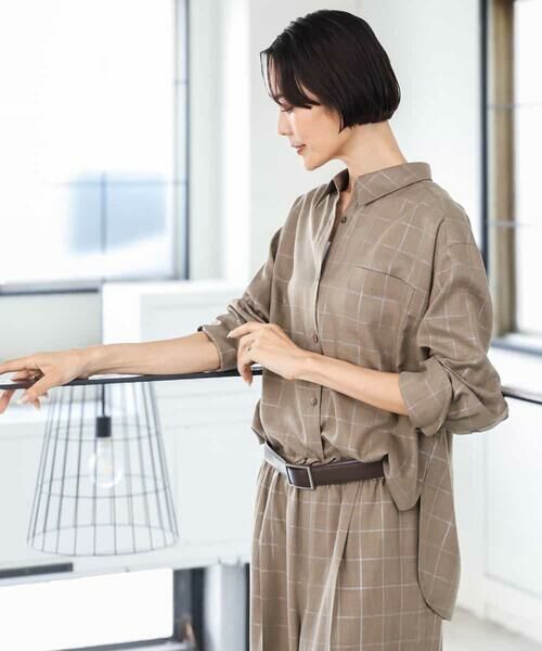 MICHEL KLEIN / ミッシェルクラン シャツ・ブラウス | [セットアップ対応]ラメチェックオーバーシャツ（ベージュ）