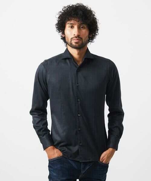 MICHEL KLEIN HOMME/ミッシェルクランオム スエードストレッチ長袖シャツ ブラック LL MICHEL KLEIN HOMME/ミッシェルクランオム スエードストレッチ長袖シャツ ブラック LL