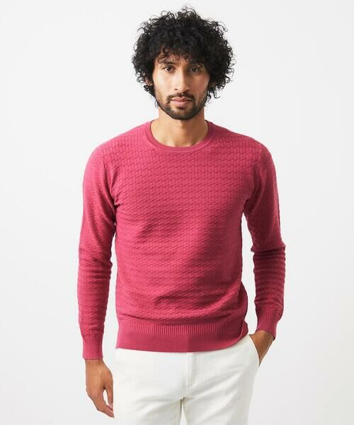 MICHEL KLEIN HOMME/ミッシェルクランオム クラシカルクルーネックニット ピンク M MICHEL KLEIN HOMME/ミッシェルクランオム クラシカルクルーネックニット ピンク M