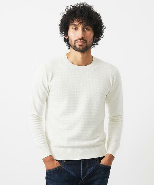 MICHEL KLEIN HOMME/ミッシェルクランオム クラシカルクルーネックニット ホワイト L MICHEL KLEIN HOMME/ミッシェルクランオム クラシカルクルーネックニット ホワイト L