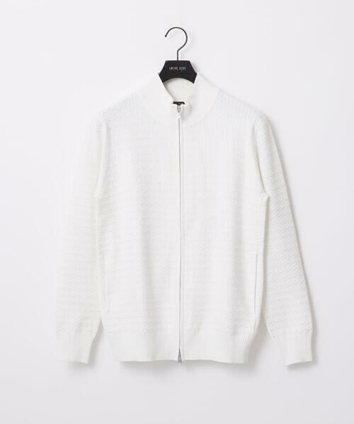 MICHEL KLEIN HOMME/ミッシェルクランオム クラシカルニットZIPアップカーディガン ホワイト M MICHEL KLEIN HOMME/ミッシェルクランオム クラシカルニットZIPアップカーディガン ホワイト M