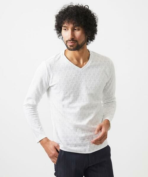 MICHEL KLEIN HOMME/ミッシェルクランオム 《日本製》リンクスVネック長袖カットソー ホワイト S MICHEL KLEIN HOMME/ミッシェルクランオム 《日本製》リンクスVネック長袖カットソー ホワイト S