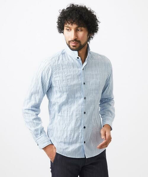 MICHEL KLEIN HOMME / ミッシェルクランオム シャツ・ブラウス | ストライプタックスタンドカラー長袖シャツ | 詳細2