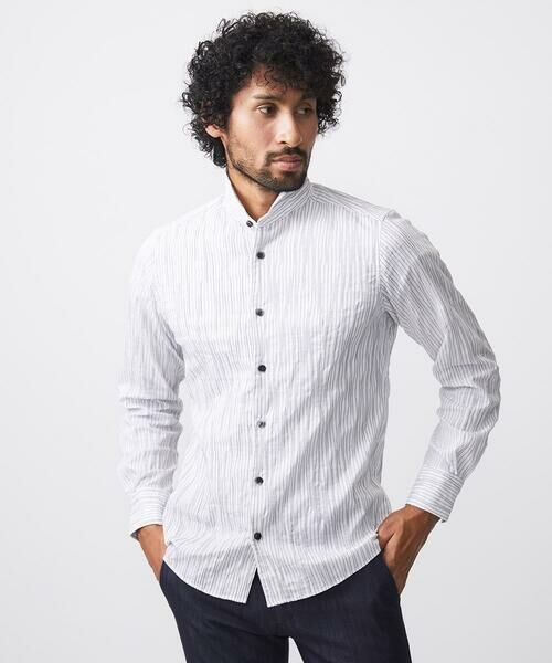 MICHEL KLEIN HOMME / ミッシェルクランオム シャツ・ブラウス | ストライプタックスタンドカラー長袖シャツ | 詳細5