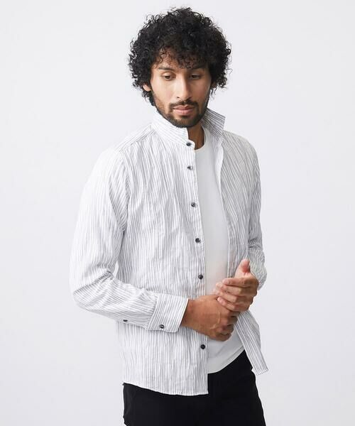 MICHEL KLEIN HOMME / ミッシェルクランオム シャツ・ブラウス | ストライプタックスタンドカラー長袖シャツ | 詳細7