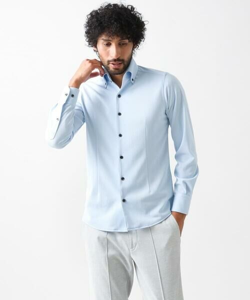 MICHEL KLEIN HOMME/ミッシェルクランオム 《日本製》イージーケアーボタンダウン長袖シャツ ライトブルー 3L MICHEL KLEIN HOMME/ミッシェルクランオム 《日本製》イージーケアーボタンダウン長袖シャツ ライトブルー 3L