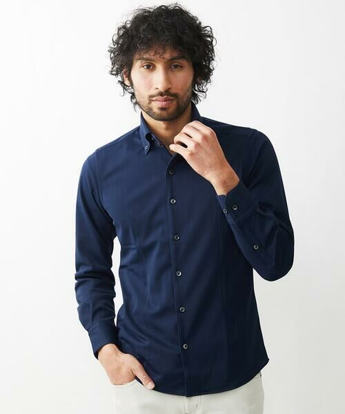 MICHEL KLEIN HOMME/ミッシェルクランオム 《日本製》イージーケアーボタンダウン長袖シャツ ネイビー LL MICHEL KLEIN HOMME/ミッシェルクランオム 《日本製》イージーケアーボタンダウン長袖シャツ ネイビー LL