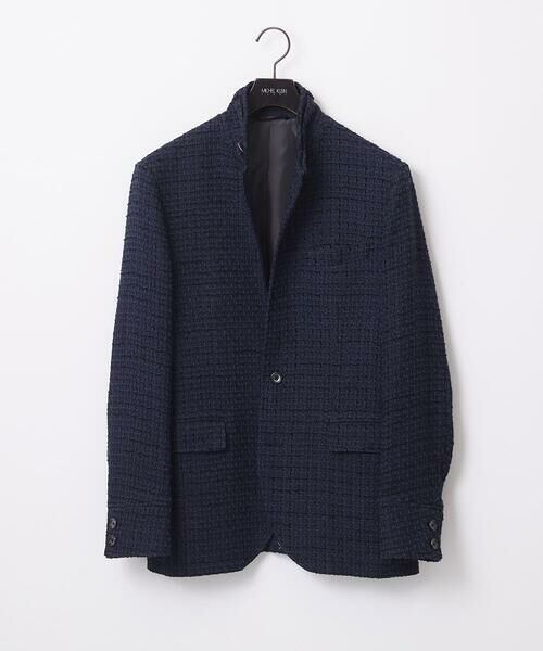 MICHEL KLEIN HOMME/ミッシェルクランオム 編みチェック柄コンバーチブルジャケット ネイビー L MICHEL KLEIN HOMME/ミッシェルクランオム 編みチェック柄コンバーチブルジャケット ネイビー L