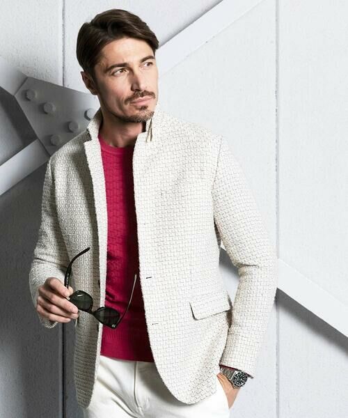 MICHEL KLEIN HOMME / ミッシェルクランオム テーラードジャケット | 編みチェック柄コンバーチブルジャケット | 詳細18