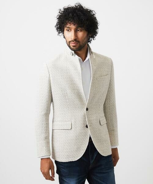 MICHEL KLEIN HOMME/ミッシェルクランオム 編みチェック柄コンバーチブルジャケット ベージュ LL MICHEL KLEIN HOMME/ミッシェルクランオム 編みチェック柄コンバーチブルジャケット ベージュ LL