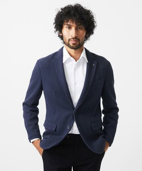 MICHEL KLEIN HOMME/ミッシェルクランオム ニット編みテーラードジャケット ネイビー M MICHEL KLEIN HOMME/ミッシェルクランオム ニット編みテーラードジャケット ネイビー M