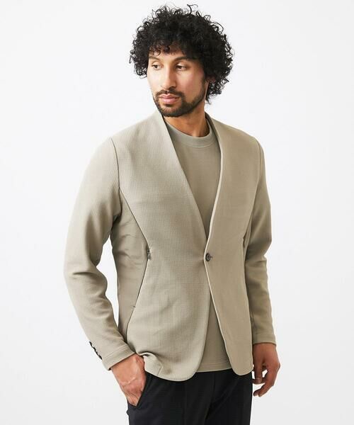 MICHEL KLEIN HOMME / ミッシェルクランオム ノーカラージャケット | 【セットアップ】ダブルフェイスノーカラージャケット | 詳細1