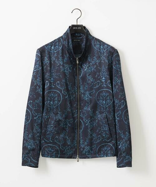 MICHEL KLEIN HOMME/ミッシェルクランオム 総柄スタンドカラーブルゾン ネイビー LL MICHEL KLEIN HOMME/ミッシェルクランオム 総柄スタンドカラーブルゾン ネイビー LL