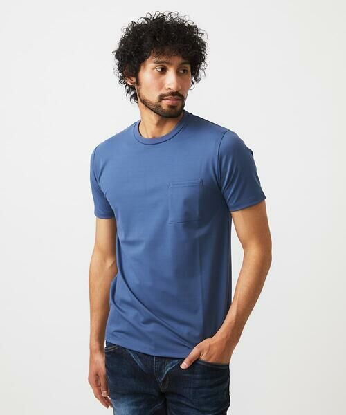MICHEL KLEIN HOMME/ミッシェルクランオム 《日本製》胸ポケット付きクルーネック半袖カットソー ブルー 3L MICHEL KLEIN HOMME/ミッシェルクランオム 《日本製》胸ポケット付きクルーネック半袖カットソー ブルー 3L