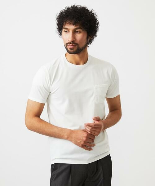 MICHEL KLEIN HOMME/ミッシェルクランオム 《日本製》胸ポケット付きクルーネック半袖カットソー ホワイト L MICHEL KLEIN HOMME/ミッシェルクランオム 《日本製》胸ポケット付きクルーネック半袖カットソー ホワイト L