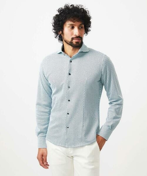 MICHEL KLEIN HOMME/ミッシェルクランオム 《日本製》ストレッチラッセル長袖シャツ カーキ M MICHEL KLEIN HOMME/ミッシェルクランオム 《日本製》ストレッチラッセル長袖シャツ カーキ M