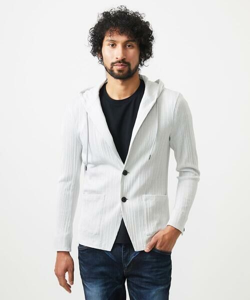 MICHEL KLEIN HOMME/ミッシェルクランオム プリーツフードジャケット ライトグレー LL MICHEL KLEIN HOMME/ミッシェルクランオム プリーツフードジャケット ライトグレー LL