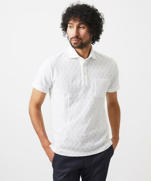 MICHEL KLEIN HOMME/ミッシェルクランオム 総柄半袖ポロシャツ ホワイト 52 MICHEL KLEIN HOMME/ミッシェルクランオム 総柄半袖ポロシャツ ホワイト 52