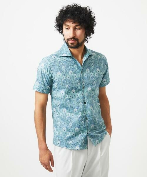 MICHEL KLEIN HOMME/ミッシェルクランオム 《日本製》フラワー柄半袖シャツ ブルー 48 MICHEL KLEIN HOMME/ミッシェルクランオム 《日本製》フラワー柄半袖シャツ ブルー 48