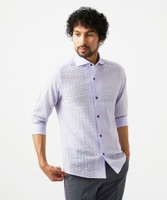 MICHEL KLEIN HOMME / ミッシェルクランオム シャツ・ブラウス | リップルストライプ七分袖シャツ