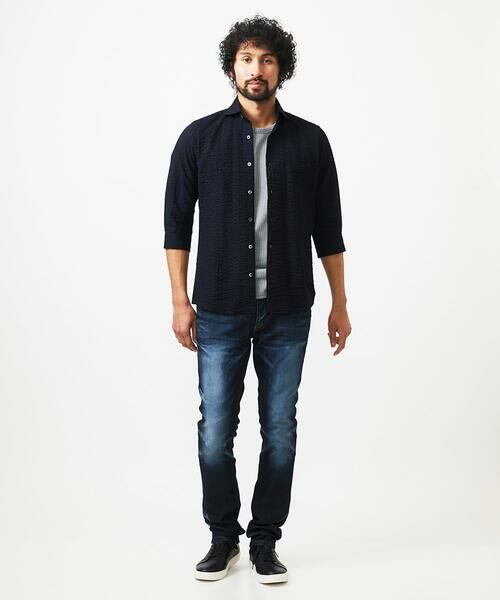 MICHEL KLEIN HOMME / ミッシェルクランオム シャツ・ブラウス | リップルストライプ七分袖シャツ | 詳細1