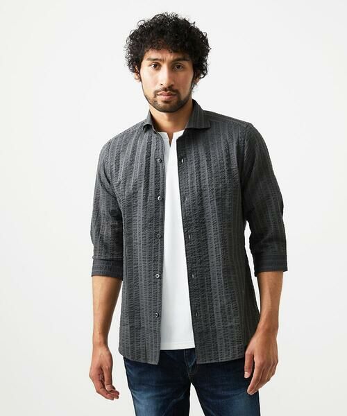 MICHEL KLEIN HOMME / ミッシェルクランオム シャツ・ブラウス | リップルストライプ七分袖シャツ | 詳細18