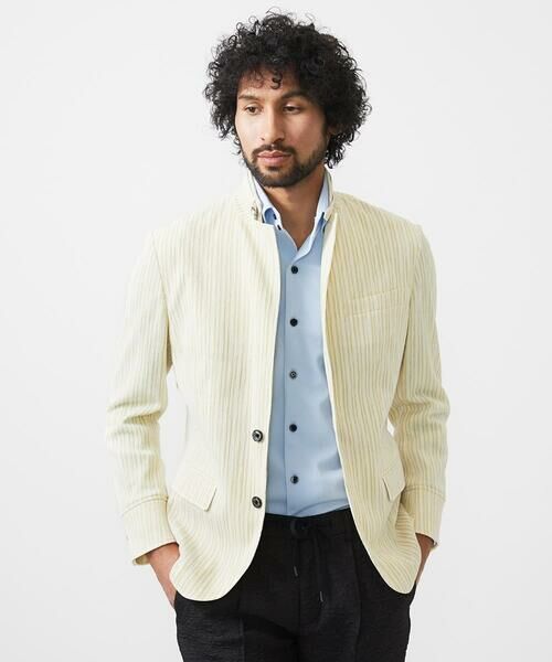 MICHEL KLEIN HOMME/ミッシェルクランオム ストライプ柄コンバーチブルジャケット グリーン 51 MICHEL KLEIN HOMME/ミッシェルクランオム ストライプ柄コンバーチブルジャケット グリーン 51