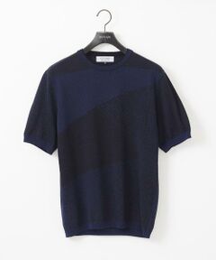 MICHEL KLEIN HOMME / ミッシェルクランオム ニット・セーター | ダイアゴナル柄クルーネック半袖ニット