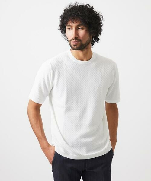 MICHEL KLEIN HOMME/ミッシェルクランオム 半袖ニット ホワイト 51 MICHEL KLEIN HOMME/ミッシェルクランオム 半袖ニット ホワイト 51