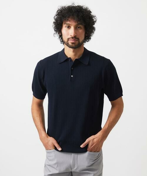 MICHEL KLEIN HOMME/ミッシェルクランオム ニットポロシャツ ネイビー 48 MICHEL KLEIN HOMME/ミッシェルクランオム ニットポロシャツ ネイビー 48