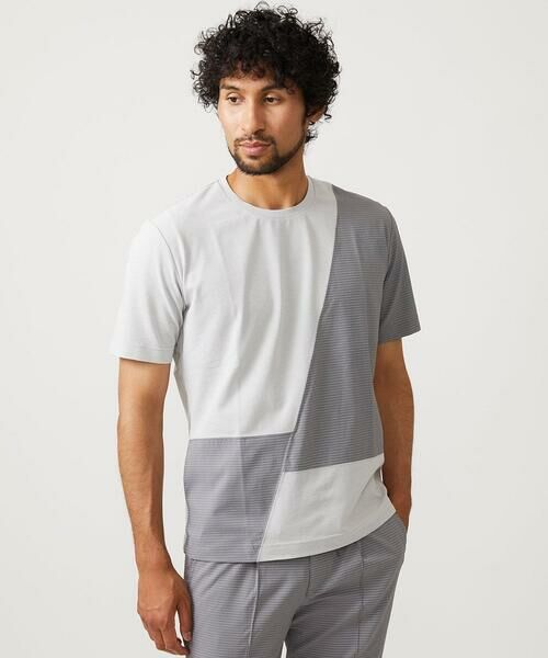 MICHEL KLEIN HOMME / ミッシェルクランオム カットソー | 【セットアップ】切り替えクルーネック半袖カットソー(ライトグレー)