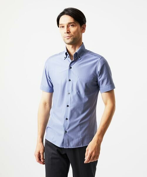 MICHEL KLEIN HOMME/ミッシェルクランオム 《日本製》半袖シャツ ブルー 44 MICHEL KLEIN HOMME/ミッシェルクランオム 《日本製》半袖シャツ ブルー 44