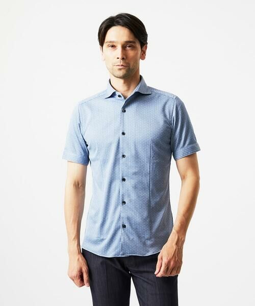 MICHEL KLEIN HOMME/ミッシェルクランオム 《日本製》ジャガード半袖シャツ ライトブルー 51 MICHEL KLEIN HOMME/ミッシェルクランオム 《日本製》ジャガード半袖シャツ ライトブルー 51