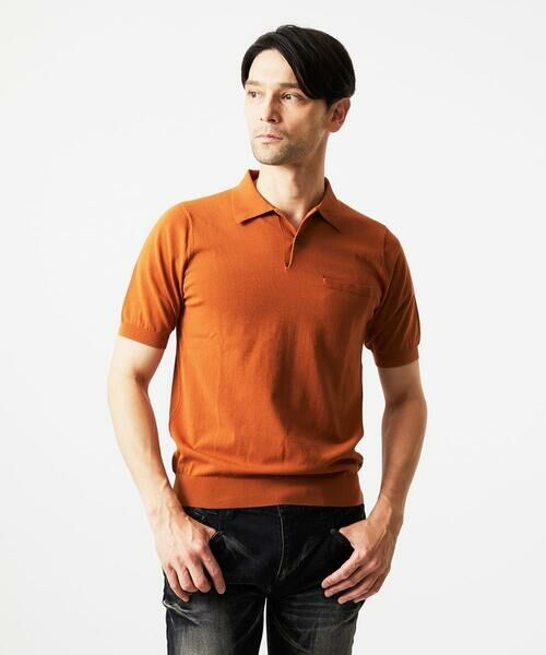 MICHEL KLEIN HOMME / ミッシェルクランオム ニット・セーター | 半袖ニットポロシャツ（オレンジ）