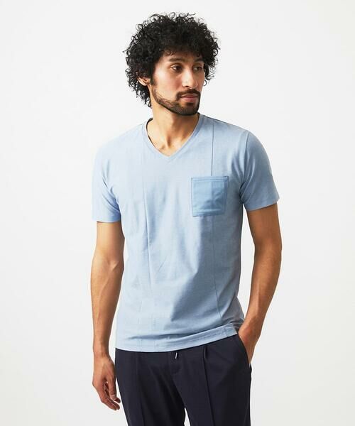 MICHEL KLEIN HOMME / ミッシェルクランオム カットソー | リネン混Vネックカットソー(ライトブルー)