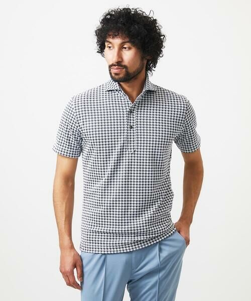 MICHEL KLEIN HOMME / ミッシェルクランオム カットソー | 千鳥柄ジャガード半袖ポロシャツ(ダークグレー)