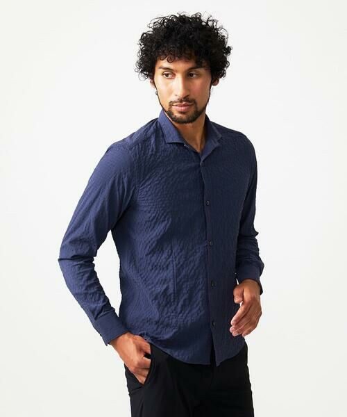 MICHEL KLEIN HOMME / ミッシェルクランオム シャツ・ブラウス | シアーサッカー調長袖シャツ | 詳細1