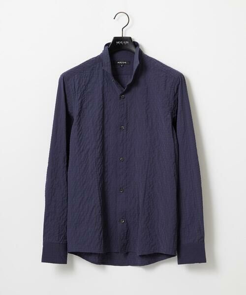 MICHEL KLEIN HOMME/ミッシェルクランオム シアーサッカー調長袖シャツ ブルー 46 MICHEL KLEIN HOMME/ミッシェルクランオム シアーサッカー調長袖シャツ ブルー 46