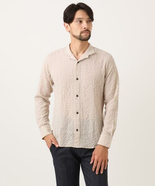 MICHEL KLEIN HOMME / ミッシェルクランオム シャツ・ブラウス | シアーサッカー調長袖シャツ(ベージュ)