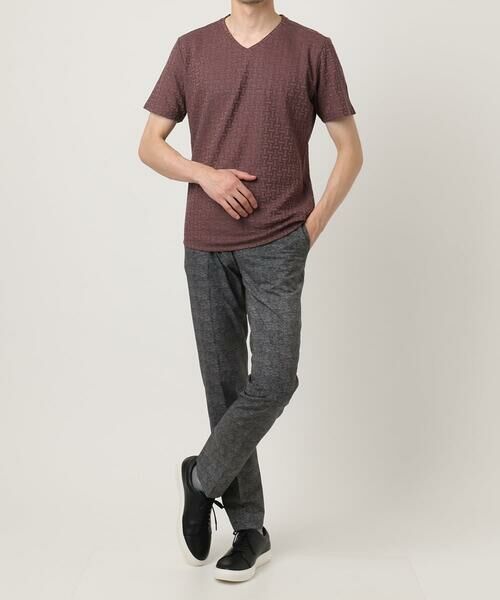 MICHEL KLEIN HOMME / ミッシェルクランオム カットソー | 《日本製》レンガ柄Vネック半袖カットソー | 詳細1