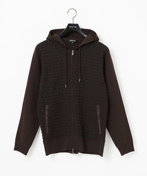 MICHEL KLEIN HOMME / ミッシェルクランオム ニット・セーター | 【セットアップ】ニットジップアップパーカー(ブラウン)