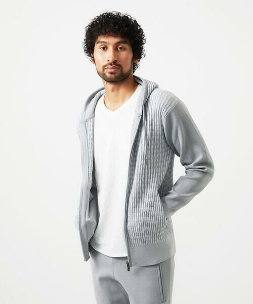 MICHEL KLEIN HOMME / ミッシェルクランオム ニット・セーター | 【セットアップ】ニットジップアップパーカー(ライトグレー)