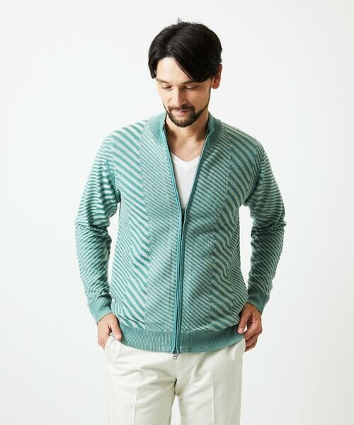 MICHEL KLEIN HOMME / ミッシェルクランオム ニット・セーター | グラデーションスタンドカラーニットブルゾン | 詳細1