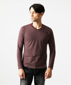 MICHEL KLEIN HOMME / ミッシェルクランオム カットソー | 《日本製》レンガ柄Vネック長袖カットソー