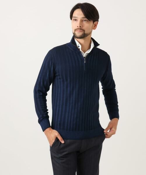 MICHEL KLEIN HOMME / ミッシェルクランオム ニット・セーター | ガーメントダイリブ　 ハーフジップニット | 詳細2