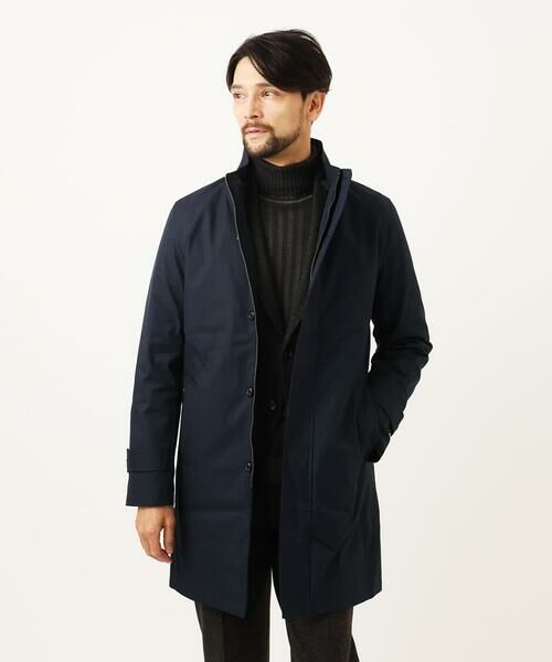 MICHEL KLEIN HOMME / ミッシェルクランオム ステンカラーコート | 2WAYスタンドカラーロングコート(ネイビー)