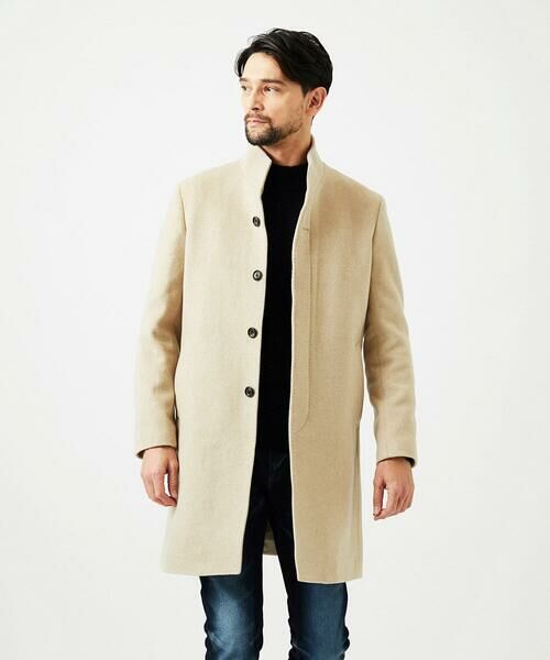 MICHEL KLEIN HOMME / ミッシェルクランオム ステンカラーコート | スタンドカラーロングコート(ベージュ)