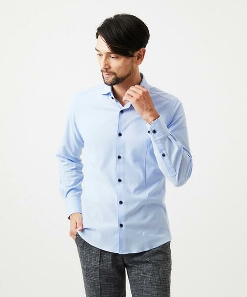 MICHEL KLEIN HOMME / ミッシェルクランオム シャツ・ブラウス | 《日本製》ベーシックジャージシャツ（ライトブルー）