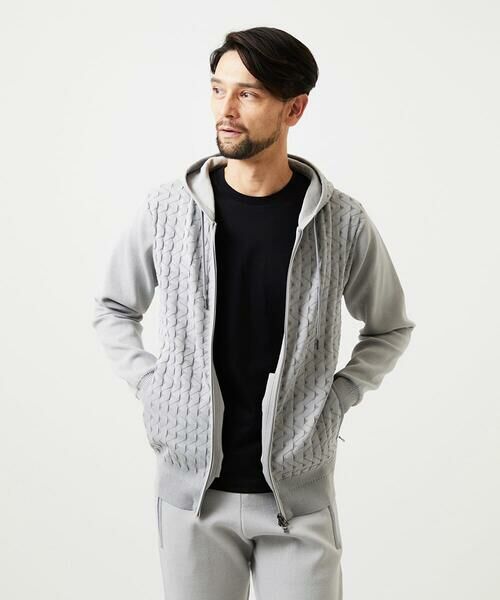 MICHEL KLEIN HOMME / ミッシェルクランオム ニット・セーター | 【セットアップ】ニットジップアップパーカー（ライトグレー）